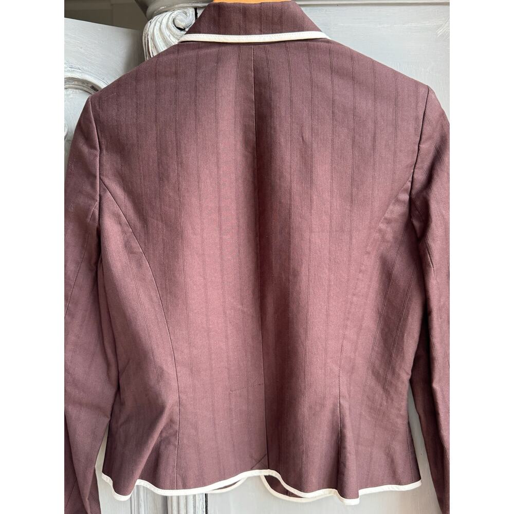 Vintage Nine & Co 100% Cotton Beaded Blazer 10 Brown 90s Cutaway Jacket - Picture 11 of 13